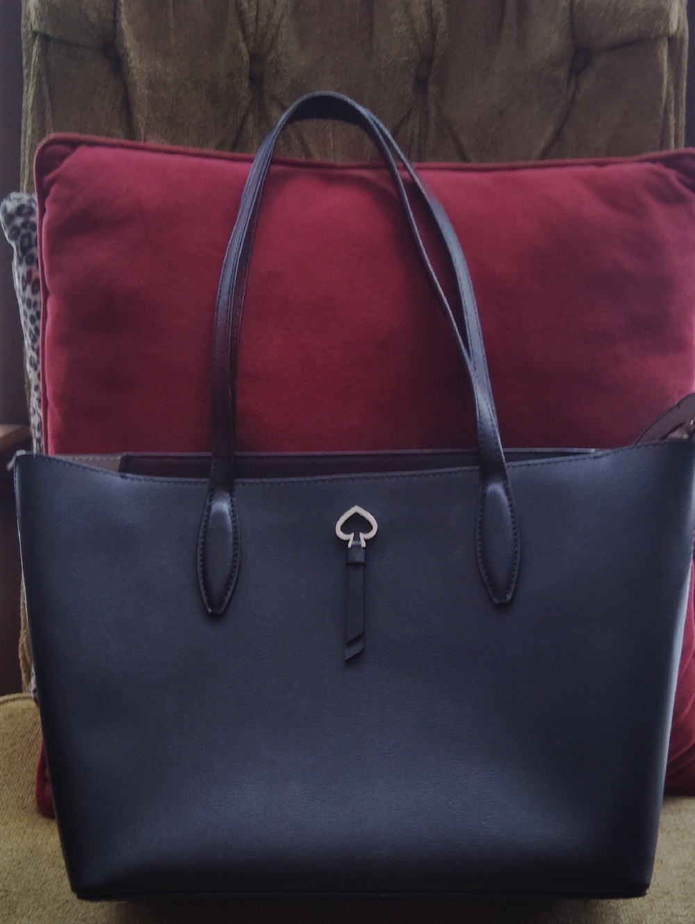kate spade black leather tote with spade charm